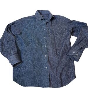 Bugatchi Uomo dress shirt casual button up black/gray classic fit men's SZ L